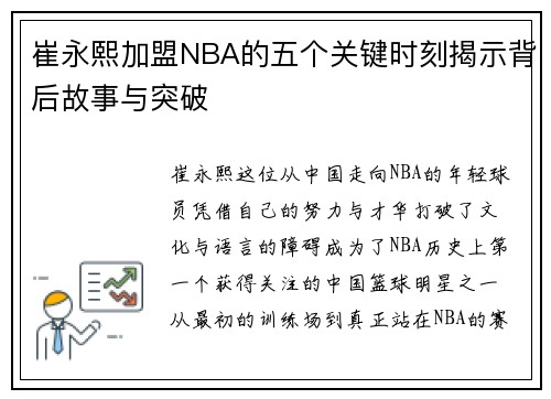 崔永熙加盟NBA的五个关键时刻揭示背后故事与突破
